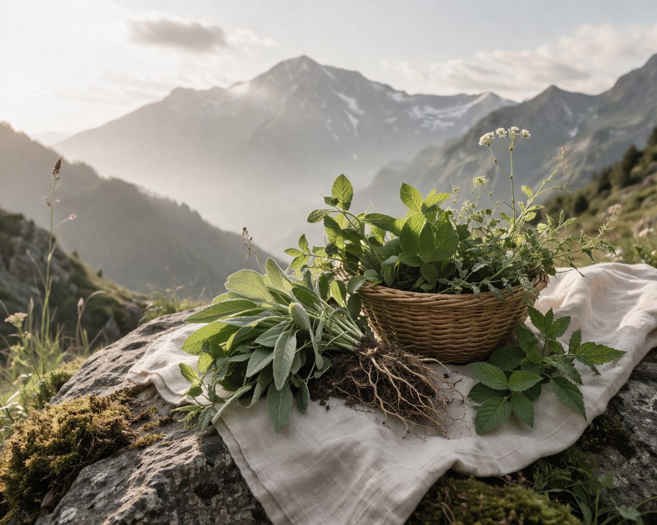 Mountain-grown herbs gathered in a clean natural environment