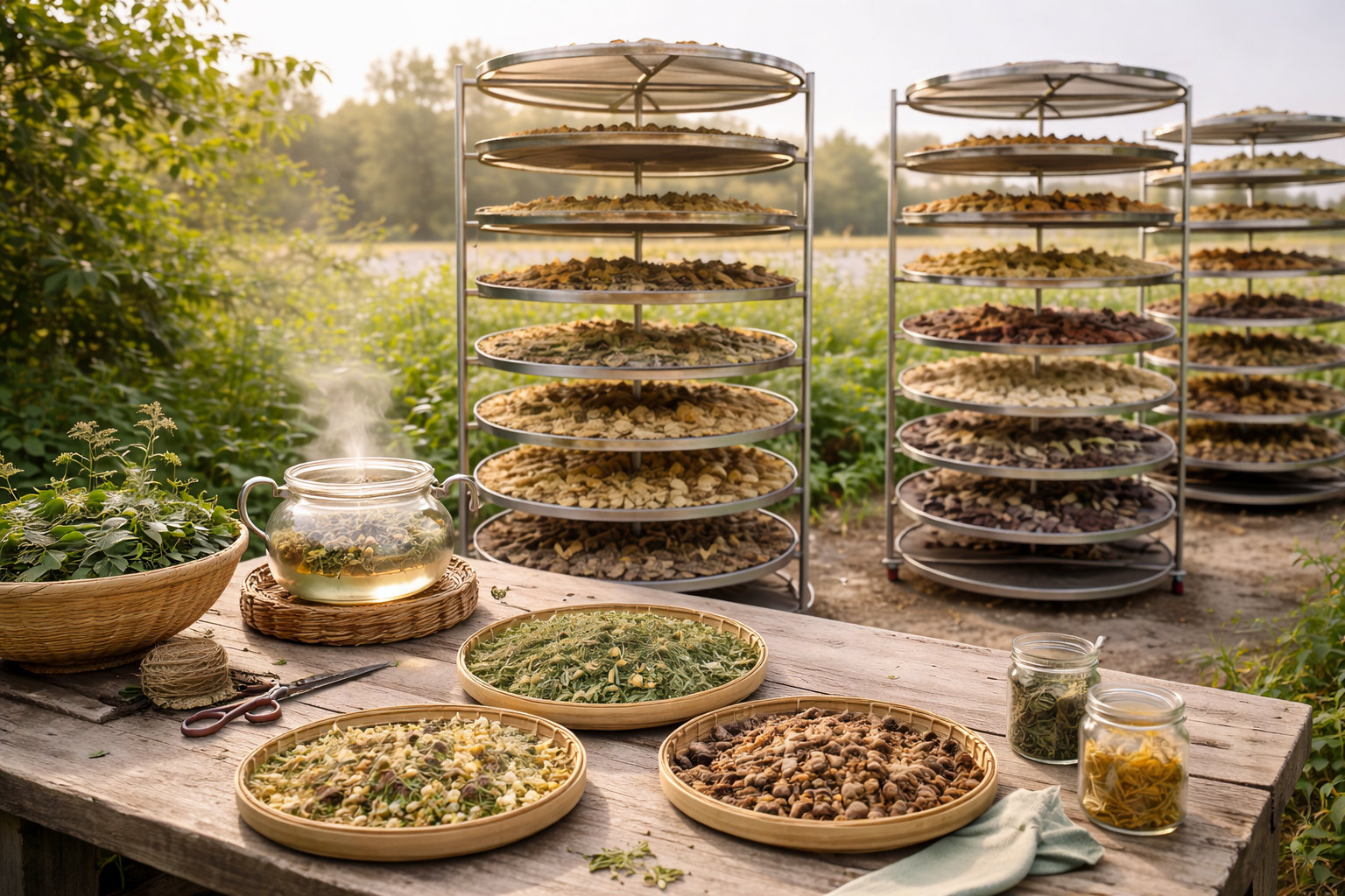 Herbs being dried and prepared with care